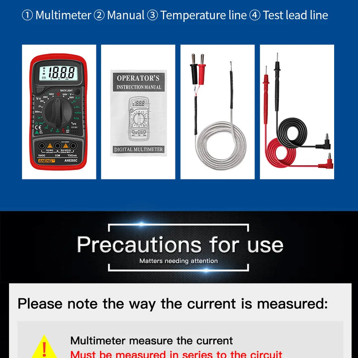 ANENG AN8205C Digital Tester AC/DC Ammeter Multimeter Volt Ohm Multimetro Meter With Thermocouple LCD Backlight Portable Tools