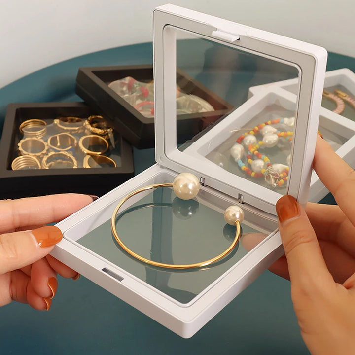 3D Floating Picture Frame Shadow Box Jewelry Display Stand Ring Pendant Holder Protect Jewellery Stone Presentation Case