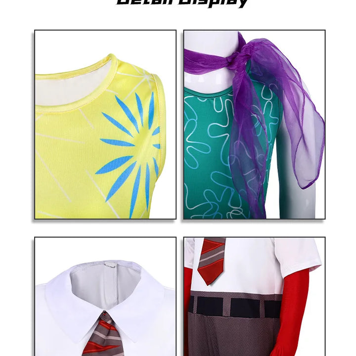 Inside Out 2 Cosplay Joy Disgust Costume For Kids Inspired Dress Anger Fear Halloween Birthday Party Costume For Girls Boys