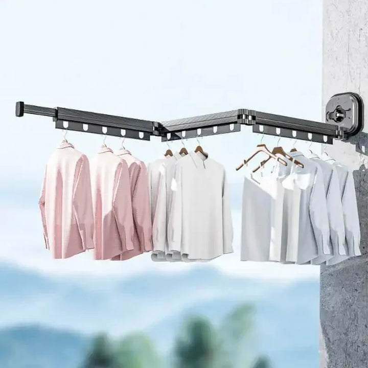 Folding Clothes Hanger Indoor Retractable Cloth Drying Rack Space Saving Home Laundry Clothesline Wall Mount Amp Clothing Rack