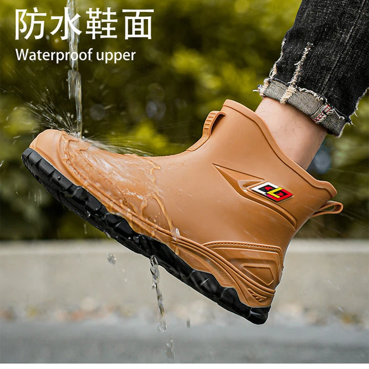 Men's Waterproof Rain Bootssingle Shoes Wear-resistant Mid-tube Rain Boots=Buataisí Báistí Na Bhfear=botas De Lluvia Para Hombre