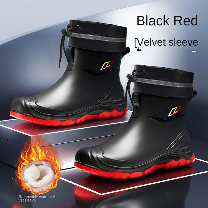 rain boots， for men,2024， new ，waterproof shoes, outdoor water boots, kitchen non-slip work rubber shoes, cotton warm rain boots