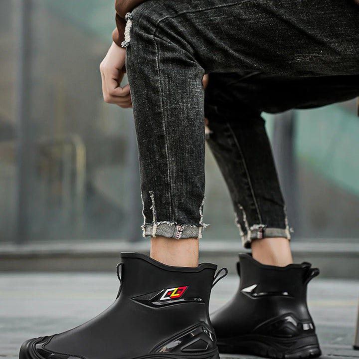 Men's Waterproof Rain Bootssingle Shoes Wear-resistant Mid-tube Rain Boots=Buataisí Báistí Na Bhfear=botas De Lluvia Para Hombre