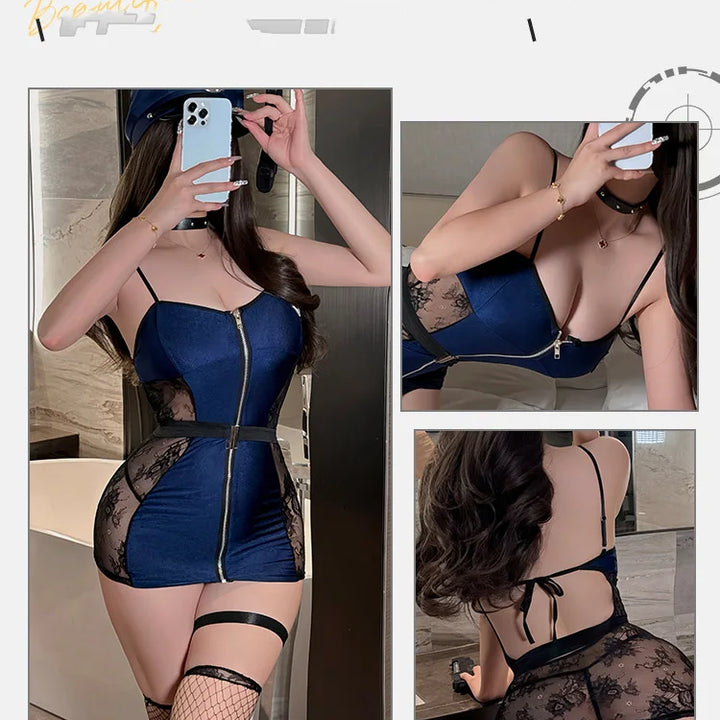 Sexy lingerie Deep V-strap police bag hip skirt with see through lace sexy. items Women's panties promotions 99% sales Sex shop