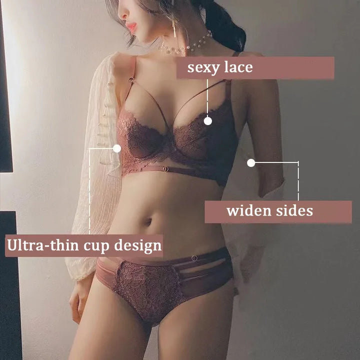 Logirlve Sexy Lingerie Ultra-thin Cup For Women underwear Classic Bandage Bra Set Push Up Brassiere Lace Plus Size Underwear Set