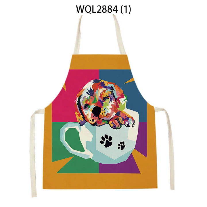 Creative Abstract Geometry Animal Printed Kitchen Aprons Baking Cooking Accessories Dog Koala Bear Pattern Apron Cleaning Tools