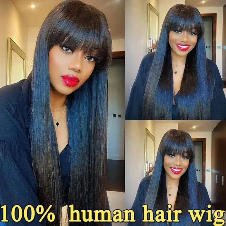 Bone Straight human hair wig 3x1 Middle Part Lace with bangs fringe wig human hair bob wigs For Women On Sales Remy Hair Wigs