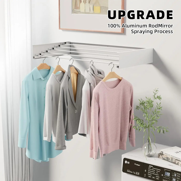 Collapsible Laundry Drying Rack Wall Mounted Clothes Drying Rack 5 Aluminum Rods Space Saving Laundry Racks for Drying Clothes