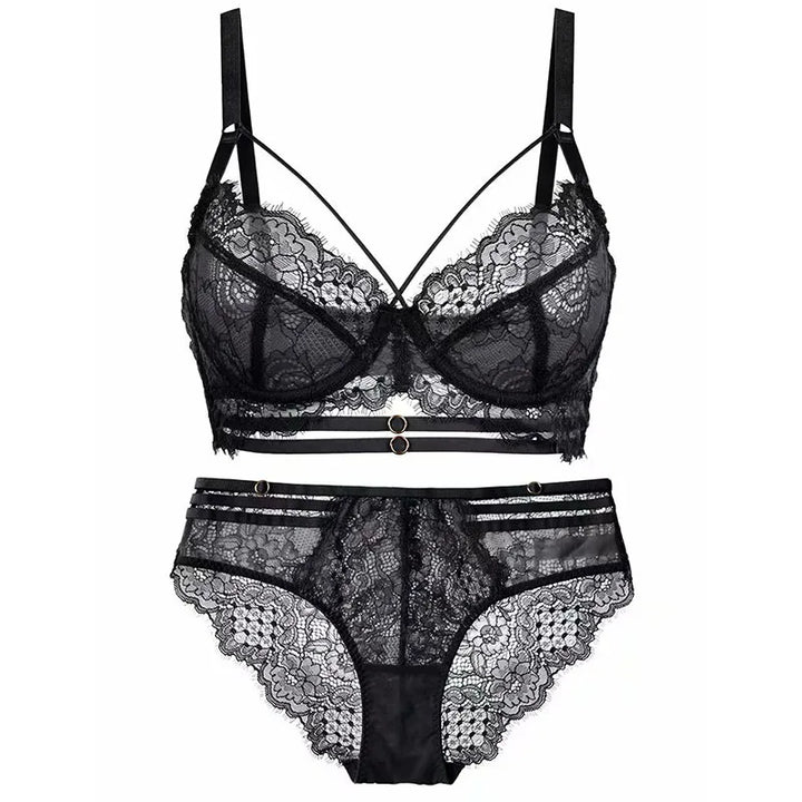 Logirlve Sexy Lingerie Ultra-thin Cup For Women underwear Classic Bandage Bra Set Push Up Brassiere Lace Plus Size Underwear Set