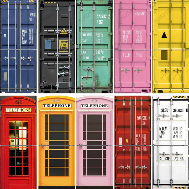 3D Container Telephone Booth Kitchen Fridge Decorative Stickers PVC Waterproof Full Refrigerator Door Wrap Full Cover Wall Decal