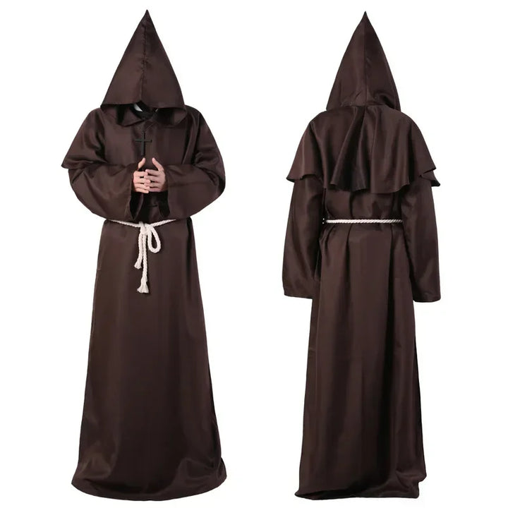 New Wizard Costume Halloween Cosplay Costume Medieval Hooded Robe Monk Friar Robe Priest Costume Ancient Clothing Christian Suit