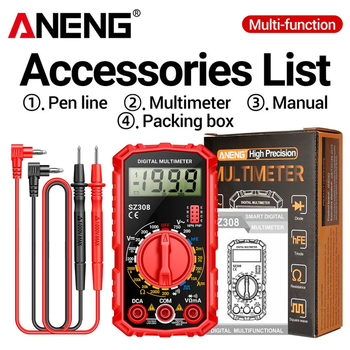 ANENG SZ308 Digital Multimeter Voltage Resistance Meter AC/DC Current Meter Electrician LCD Backlight Ohm Square Wave Test