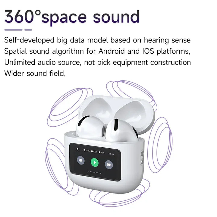 New TWS AI Intelligence Noise Reduction Wireless Headphones LED Touch Screen Earphone Bluetooth 5.4 Headset for Iphone Android