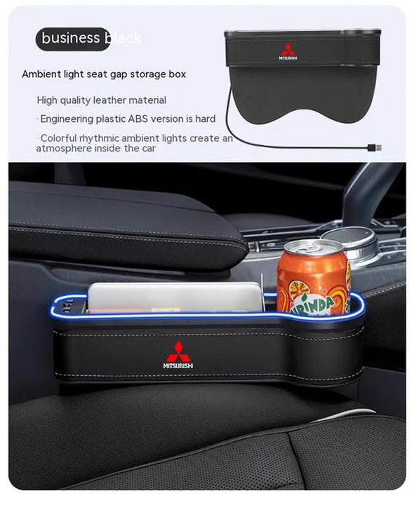 Car USB Charging Colour Light Seat Storage Case Seat Gap Box For Mitsubishi Outlander Pajero Asx Lancer EX Evolution X Ralliart