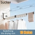 Suction/Drill Wall Mount Folding Clothes Drying Rack With Retractable Suction Cup Extension Pole Reusable 3-Fold Clothes Rack