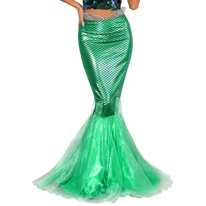 Women Ladies Shiny Sequined Mermaid Tail Skirt Party Photography Cosplay Costume Long Mermaid Tail Halloween Theme Party Dress