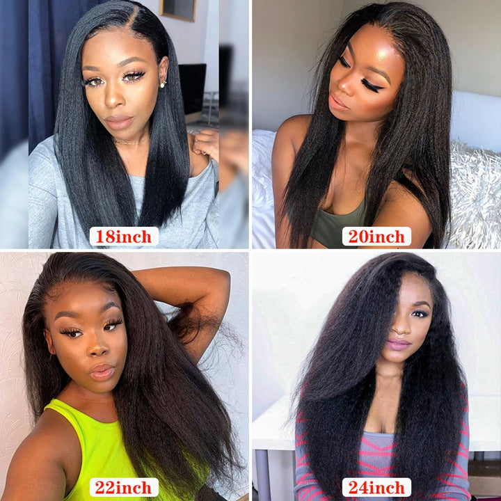 13x4 Kinky Straight Lace Front Human Hair Wigs With Kinky Edges Baby Hair Yaki Straight HD Lace Frontal Wigs For Women 4x4 Wigs