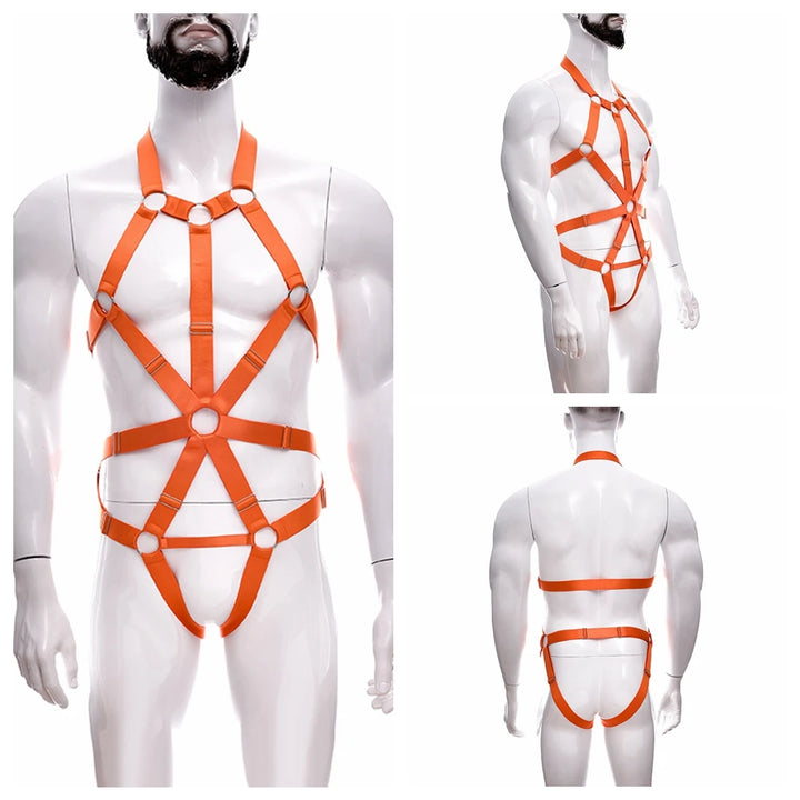 Male Full Body Harness Cage Adjust Set Mens Gay Hollow Elastic Bondage Harness Sexy Lingerie Fetish Nightclub Costume