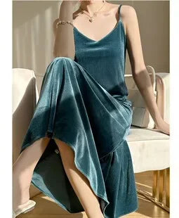 Spring/Summer Satin Dress V-neck, sleeveless, suit with a high-waisted maxi skirt