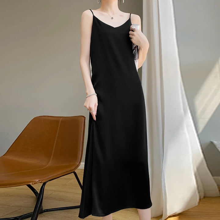 Silk High-Grade Dress New Spring/Summer Sleeveless V-Neck Dress Vest Slip Skirt Silk White With High-Grade Temperament RW D13