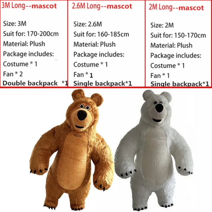 Brown Bear Inflatable Suit 2m/2.6m/3m Giant Mascot Birthday Party Carnival Activity Role Playing Inflatable Suit Marsha Bear