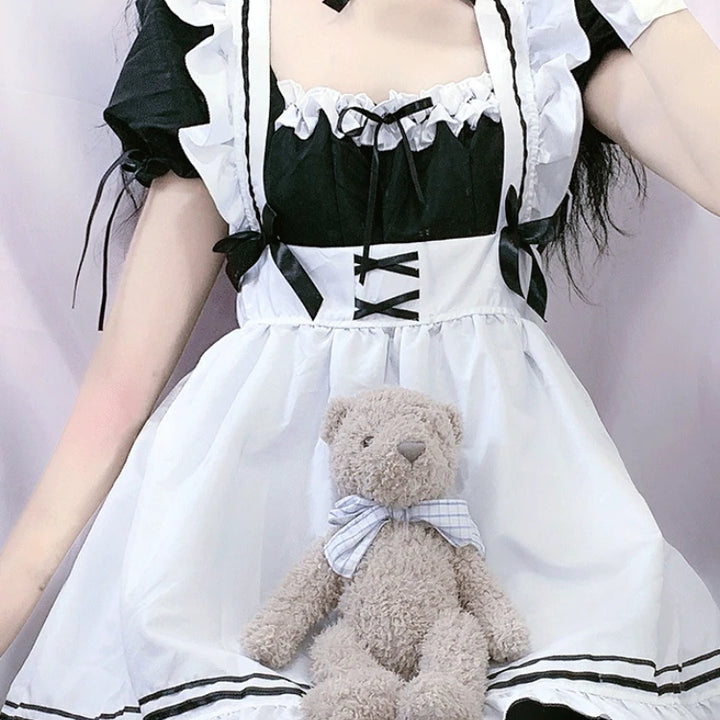 ZSYEARTH Maid Costumes Women Cosplay Black White Lolita Cute Dress Sexy French Uniform Cafe Party Club Skirt Female Role Playing