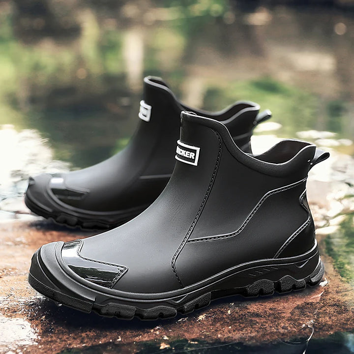 Men's Rain Boots Outdoor Casual Men Ankle Hiking Fishing Water Shoes Waterproof Work Boot Personality Non-slip Male Footwear