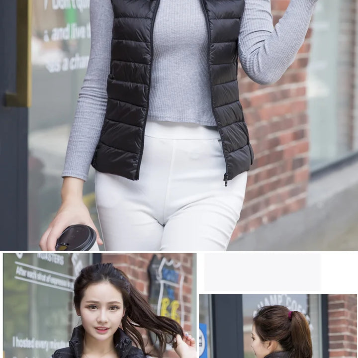 2023 New Women Sleeveless Women Slim Ultra Light Down Jacket Girl Portable Lightweight Vests Windproof Warm Waistcoat