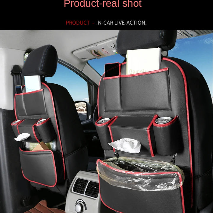 Leather Car Backseat Organizer Rear Row Children's Seat Back Hanging Storage Bag Shelf Garbage Can Trash Tissue Bottle Organiser