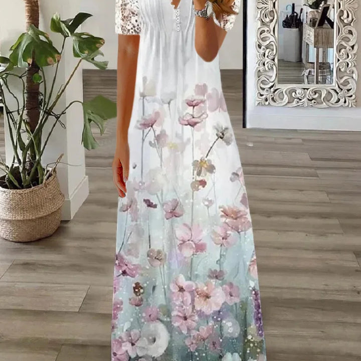 Bohemian Ladies Maxi Dress Office Lady Streetwear New Spring Summer Long Sleeve Women Casual Printed Fashion V-Neck Party Dress