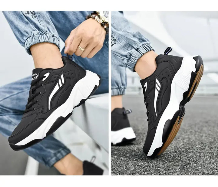 SYTK PU Leather Sneakers Men Casual Shoes Sports Boys Pure Black Plus Big Size 47 48 Tenis Masculino Shoes