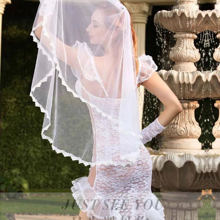 JSY Sexy Women's Wedding Dress Uniform Cosplay Lingerie Set Hot Erotic Transparent Lace Apparel For Sex Underwear Porno Outfit