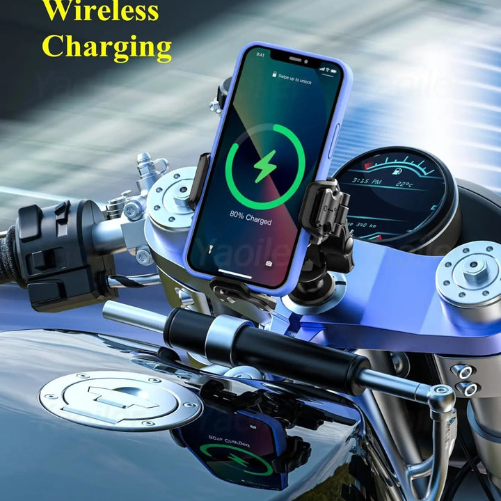 Kewig NEW Motorcycle Fork Stem Shock Absorption Phone Mount Holder w/ Qi 15W Wireless Charger & 36W PD/USB-C Fast Charging Port