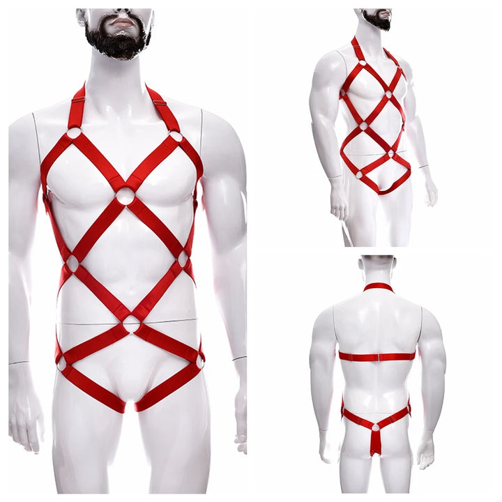 Male Full Body Harness Cage Adjust Set Mens Gay Hollow Elastic Bondage Harness Sexy Lingerie Fetish Nightclub Costume