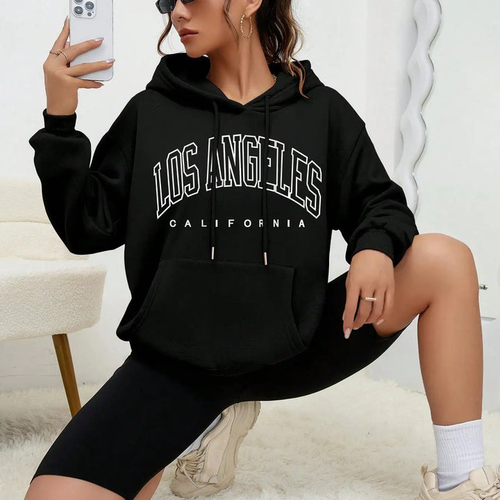 Los Angeles Creative Art Word Printing Women Hoody Simple Pocket Hoodie Fashion Autumn Pullover Comfortable Female Tracksuit