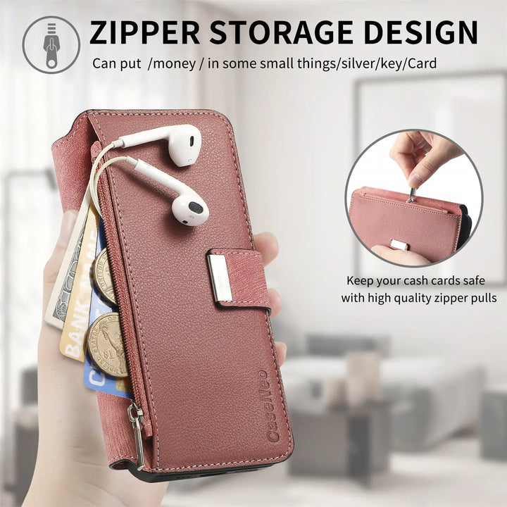 Zipper Flip magnetic suction detachable Back Cover For Honor X7b Card slot wallet shockproof Phone Case For Honor X7b 6.8 inch