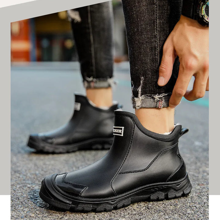 Winter Warm Plus Velvet Men's Rain Boots 39-48 Extra Large Black Water Shoes Mountain Style Men's Rubber Shoes Fishing Boots New