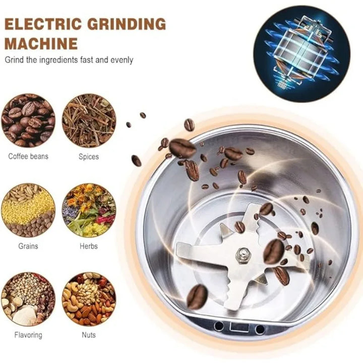 Electric Coffee Grinder Stainless Steel Spices Grinder Non-Slip Base Rust-Proof Coffee Bean Grinder Home Office Use Easy Clean