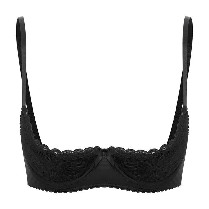 Womens Sexy Contrast Lingerie Half Cup Lace Push Up Balconette Bra Tops Adjustable Spaghetti Straps Underwire Bralette Underwear