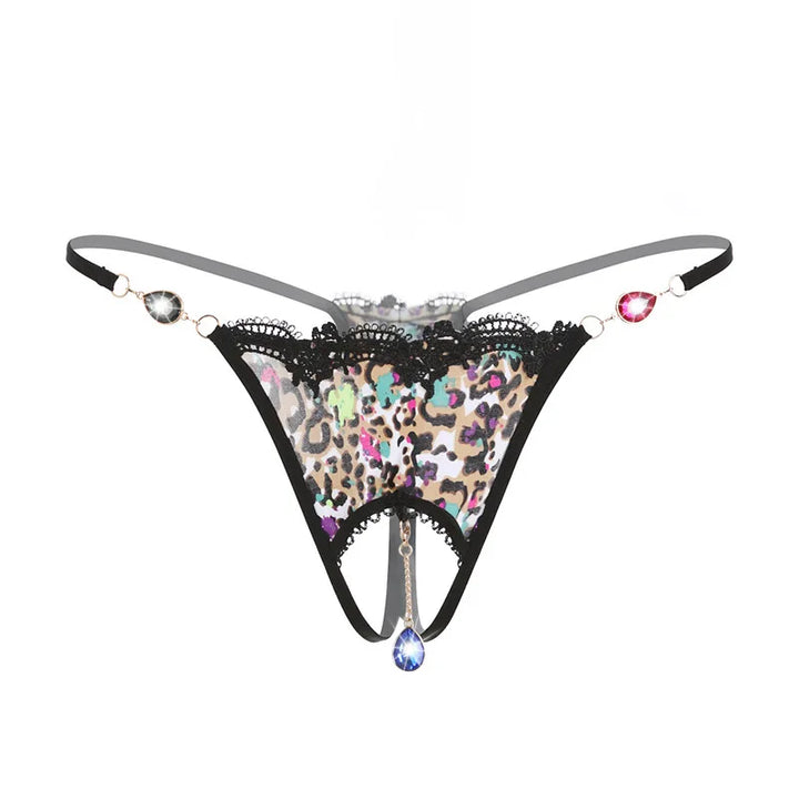 Embroidery Women's Panties Sexy Diamond Leopard Erotic Underwear Hollow Sexy Lingerie Ladies Underpants Crotchless Thongs Briefs