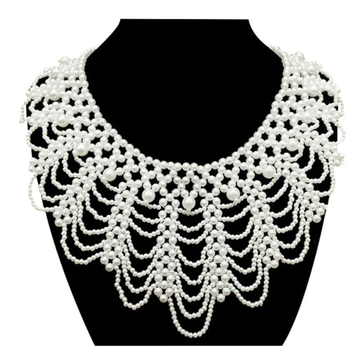 Pearl Beaded Lace Trim Collar Ribbons Women Necklace Jewelry for Clothes Wedding Dress