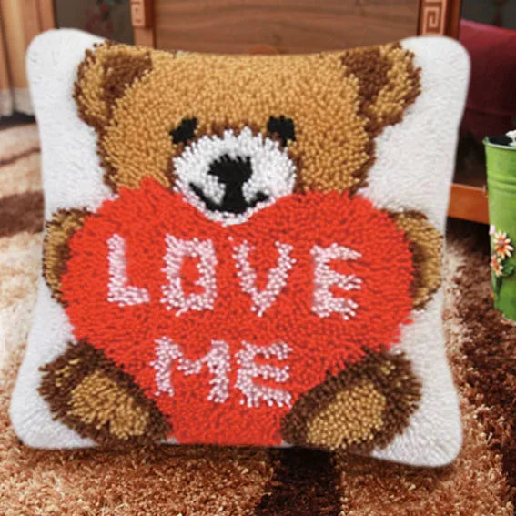 Bears Animal Carpet Embroidery Set Cartoon Dog/Fox Smyrna Latch Hook Kit DIY Knot Pillow Package Pillow Buttons Package