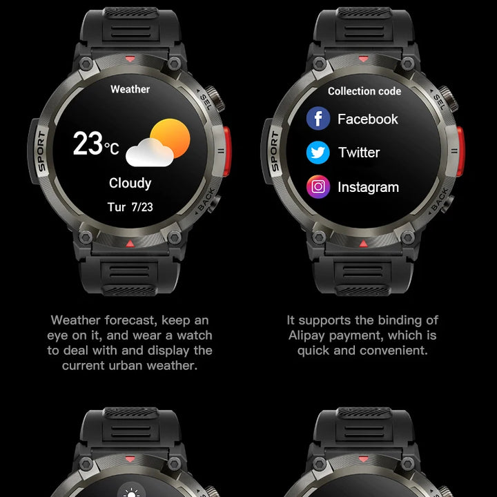 LIGE New Men SmartWatch Military With LED Flashlight Sport Tracker Waterproof Bluetooth Call For Huawei Xiaomi Smart Watch Men