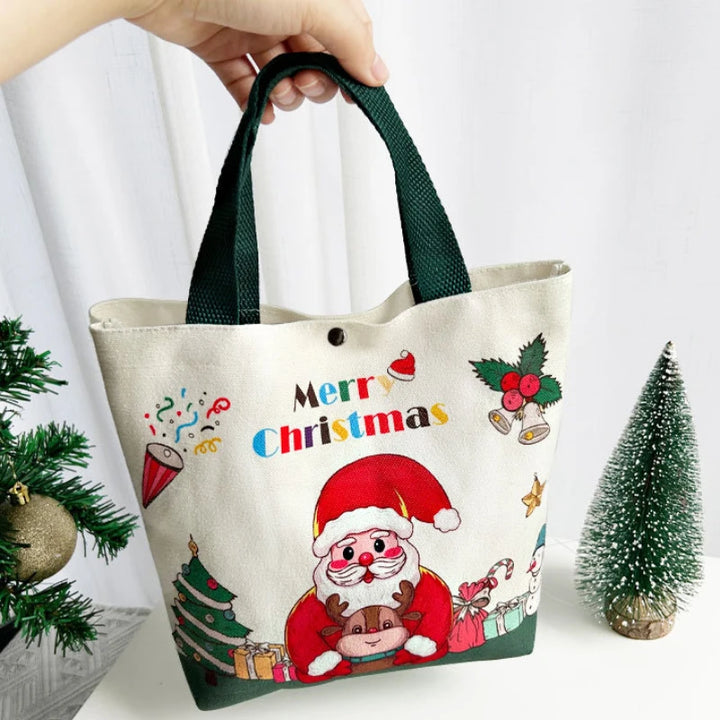 2024 New Christmas Gift Bag Cartoon Print with Portable Santa Claus Snowman Handbag Canvas Bag Bolsa De Regalo De Navidad