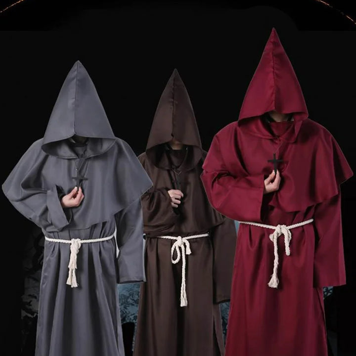 Halloween Wizard Costume Cosplay Medieval Hooded Robe Costume Monk Friar Robes Priest Costume Ancient Clothing Christian Suit