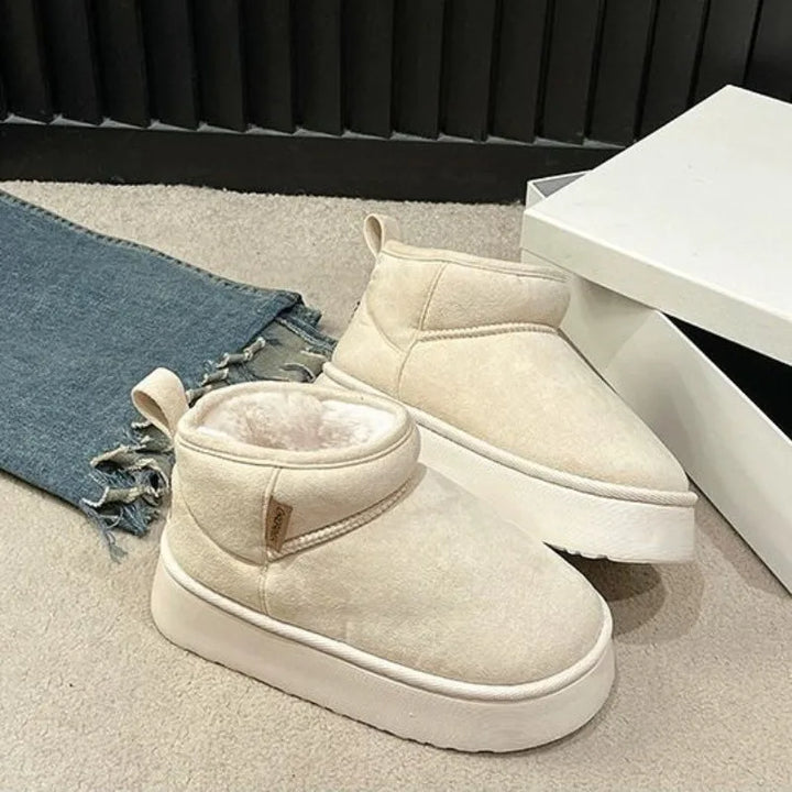 Beige Womens Boots with Mid Heel Short Leg Round Toe Sleeve Winter Anti Slip and Warm Comfortable Suede Snow Boots De Mujer