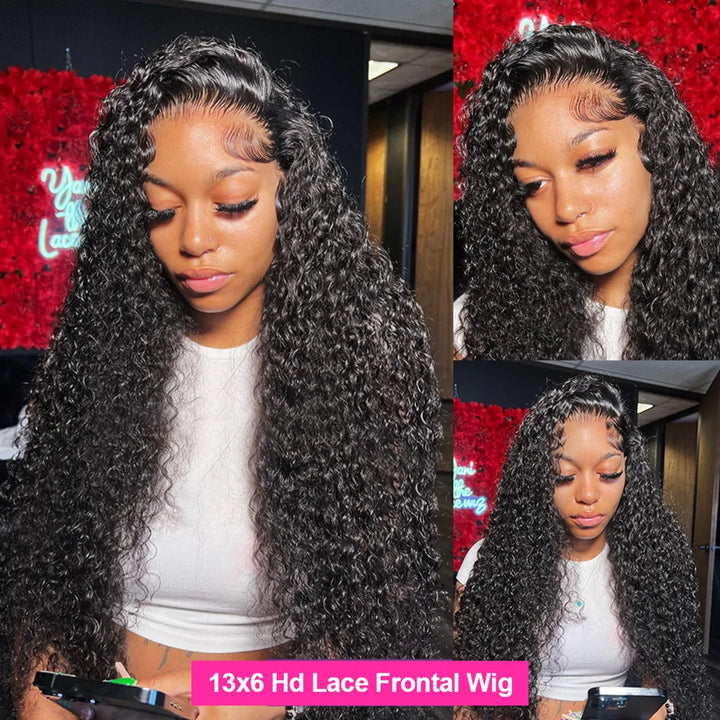 32 Inch Curly human hair lace frontal wig 13x4 13x6 Deep Wave HD Transparent lace front human hair wig For Women