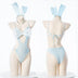 Sexy Lace Bow Bunny Girl Uniform Role Play Outfits Hollow Light Blue Bodysuit Fairy Cosplay Costume Swimsuit Underwear Lingerie