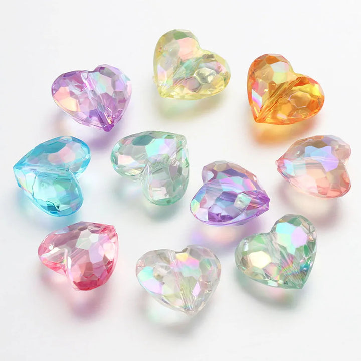 20pcs Acrylic Love Heart Beads Shiny Mix AB Color Large Crystal Loose Spacer Beads for Necklace Bracelet Pendant Jewelry Making