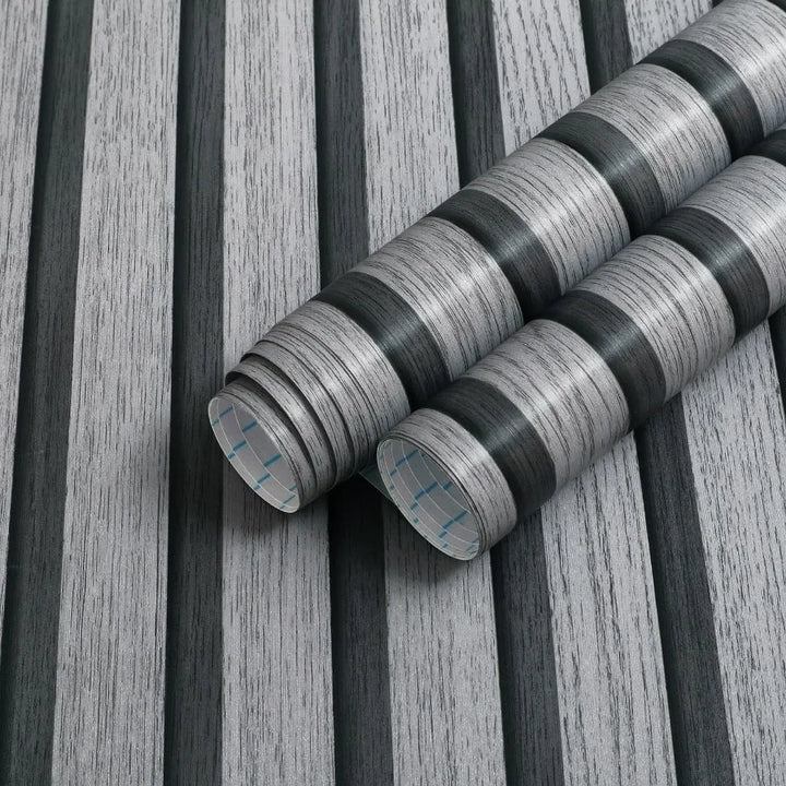 45cm Width Grey Wooden Slat Self Adhesive Waterproof Wallpaper Wood Stripe Grain Removable Contact Paper for Bedroom Cabinets